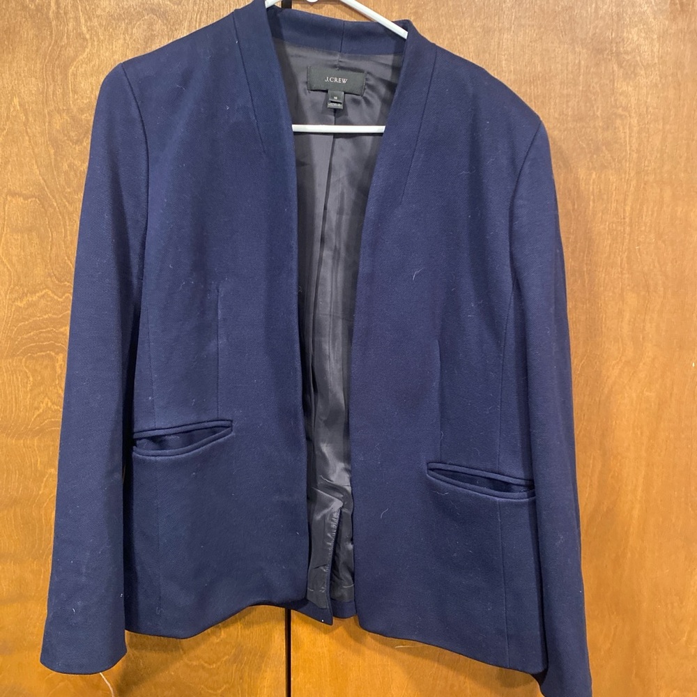 J. Crew Navy Open-Front Collarless Blazer
